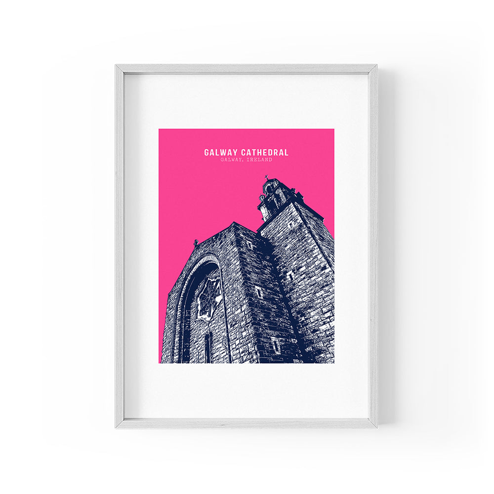 Galway Cathedral Print (Pink) (Framed A3)