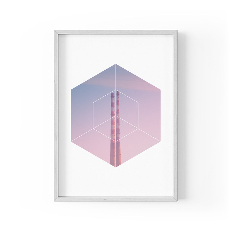 Geometric Poolbeg Chimneys Print (Framed A4)